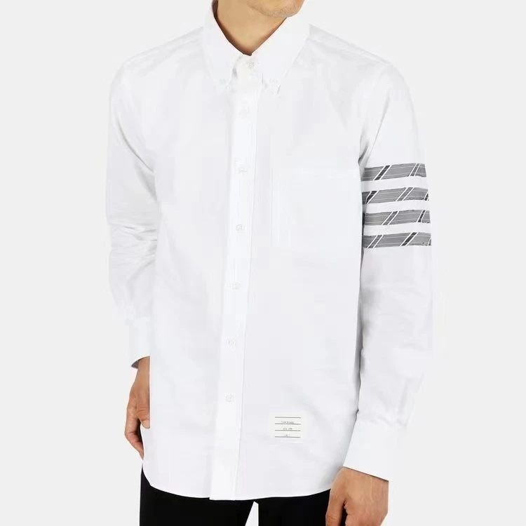 商品[国内直发] Thom Browne|四道杠装饰弧形下摆条纹长袖衬衫 男款 白色,价格¥3679,第4张图片详细描述