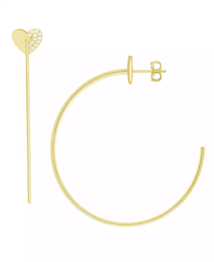 商品Essentials|And Now This High Polished Cubic Zirconia Pave Heart C Hoop Earring, Gold Plate,价格¥384,第1张图片