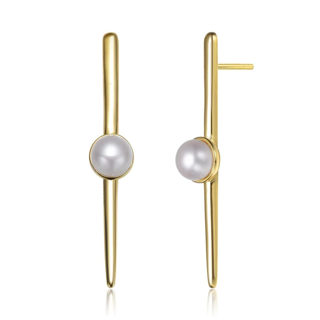 商品Genevive|Sterling Silver Gold Plated Freshwater Pearl and Bar Drop Earrings,价格¥559,第1张图片