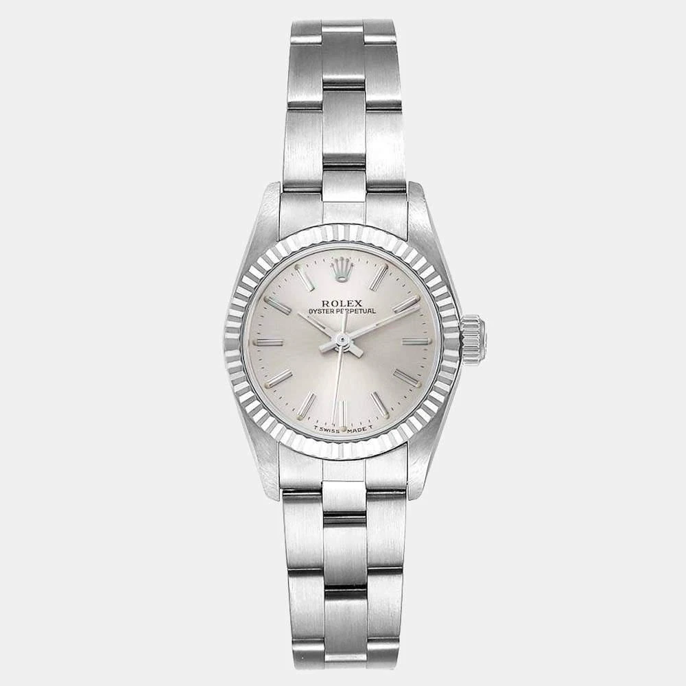 商品[二手商品] Rolex|Rolex Silver 18k White Gold And Stainless Steel Oyster Perpetual 67194 Women's Wristwatch 24 mm,价格¥33748,第1张图片