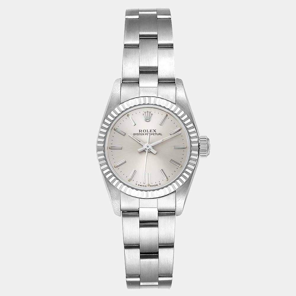 商品[二手商品] Rolex|Rolex Silver 18k White Gold And Stainless Steel Oyster Perpetual 67194 Women's Wristwatch 24 mm,价格¥32080,第1张图片