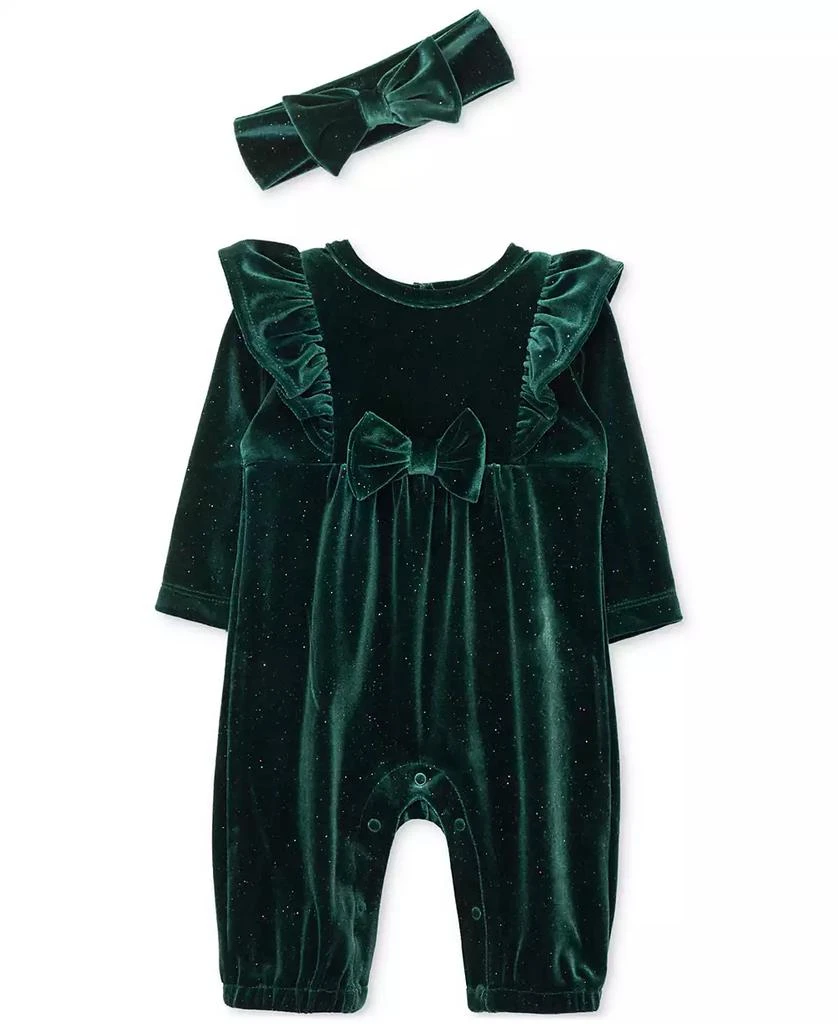 商品Little Me|Baby Girls Sparkle Velour Jumpsuit & Headband Set,价格¥169,第1张图片