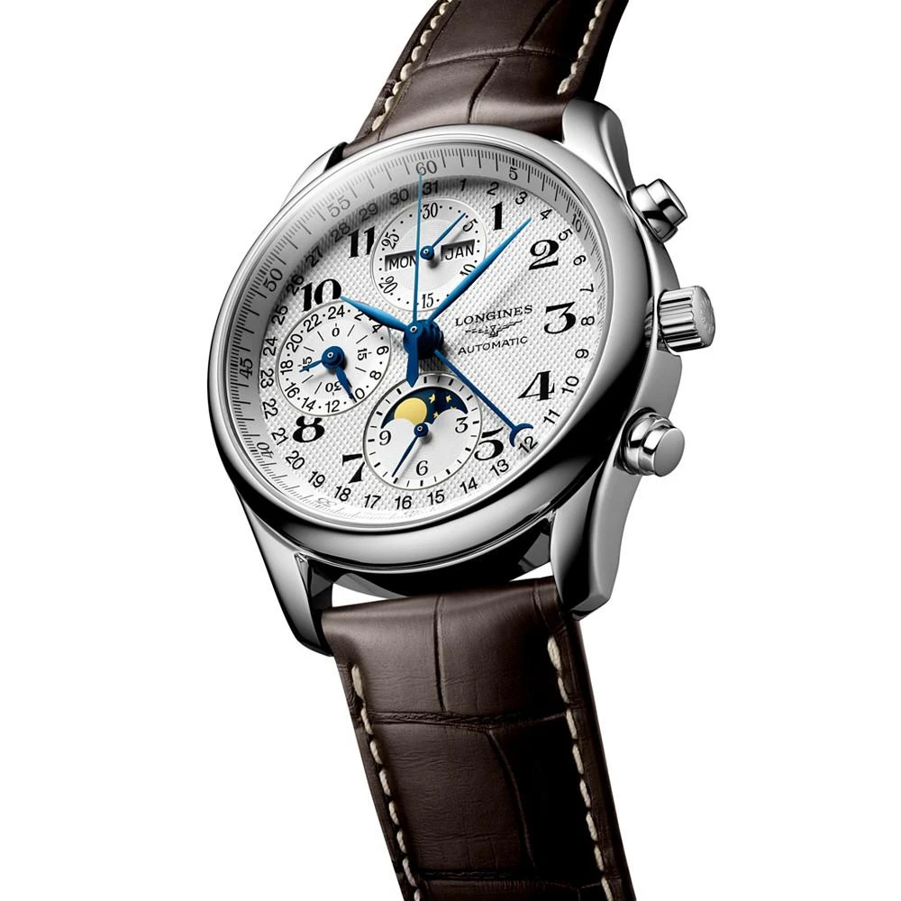 商品Longines|Men's Swiss Automatic Chronograph Master Brown Leather Strap Watch 40mm,价格¥26004,第3张图片详细描述