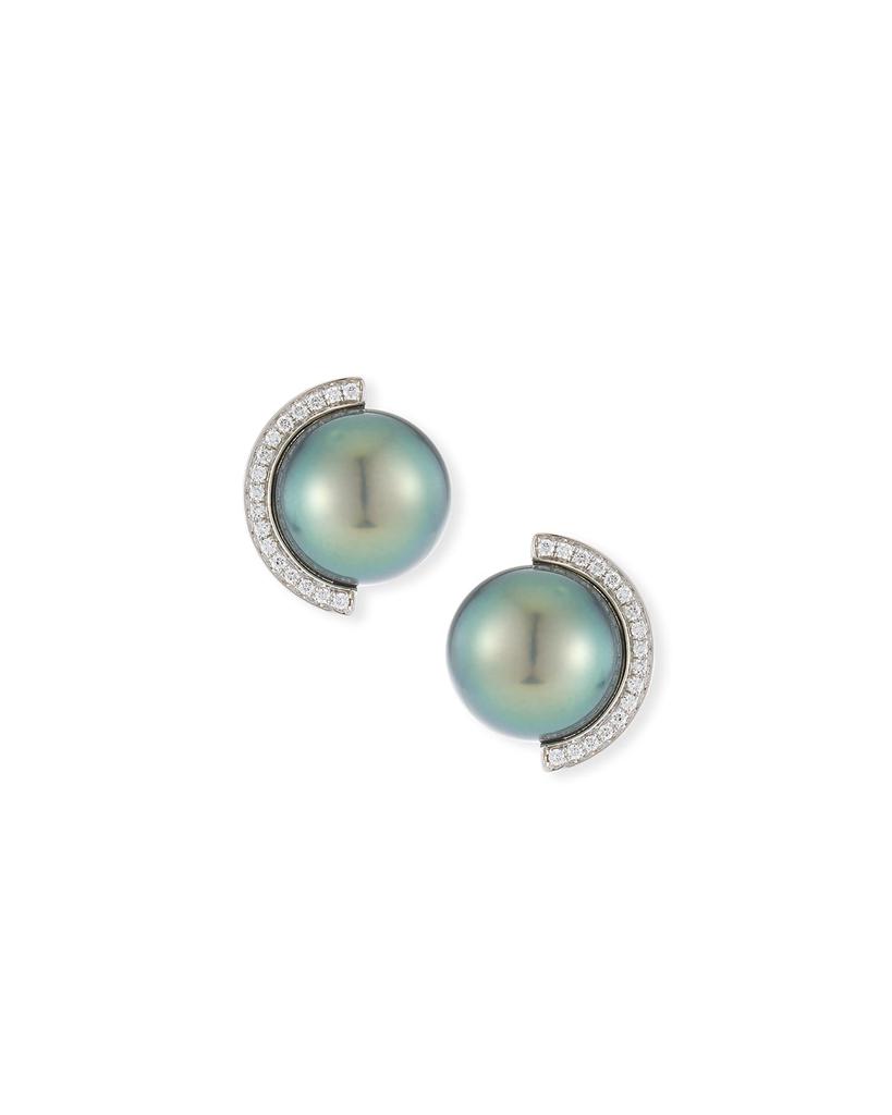 18k Diamond Half-Halo Pearl Stud Earrings商品第1张图片规格展示