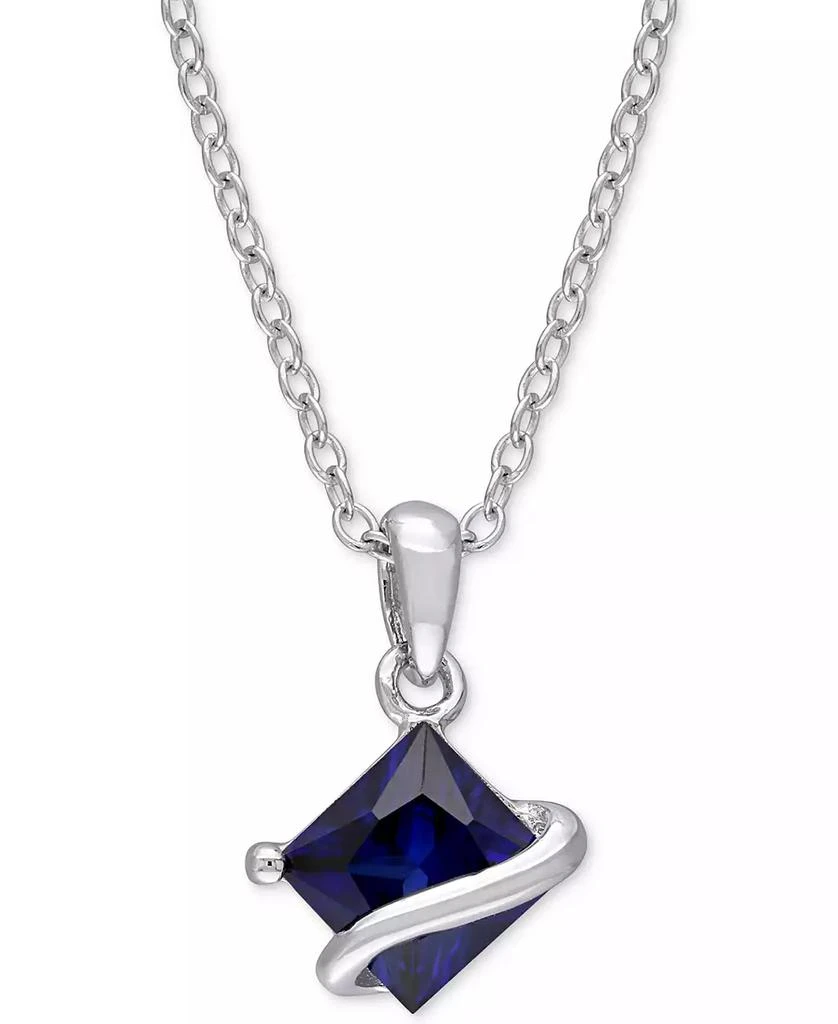 商品Macy's|Lab-Grown Blue Sapphire Square 18" Pendant Necklace (1-1/3 ct. t.w.) in Sterling Silver,价格¥514,第1张图片