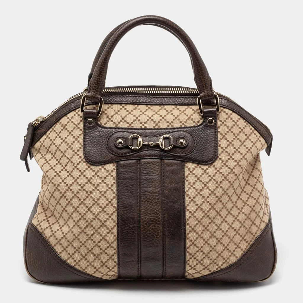 商品[二手商品] Gucci|Gucci Beige/Brown Diamante Canvas And Leather Large Horsebit Catherine Satchel,价格¥4045,第1张图片