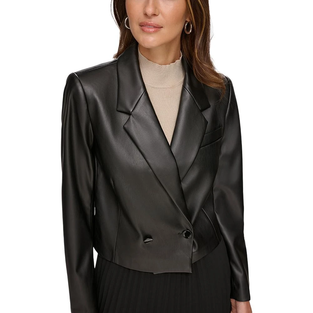 商品DKNY|Women's Cropped Double-Breasted Faux Leather Blazer,价格¥1092,第4张图片详细描述