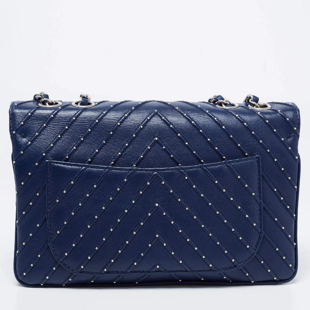 商品[二手商品] Chanel|Chanel Navy Blue Studded Chevron Leather Flap Bag,价格¥24065,第4张图片详细描述