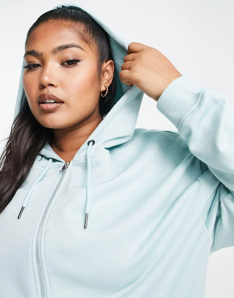 商品Echo Design|ASOS DESIGN Curve oversized zip through hoodie in blue,价格¥186,第4张图片详细描述