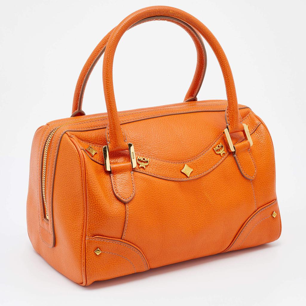 MCM Orange Grained Leather Boston Bag商品第3张图片规格展示