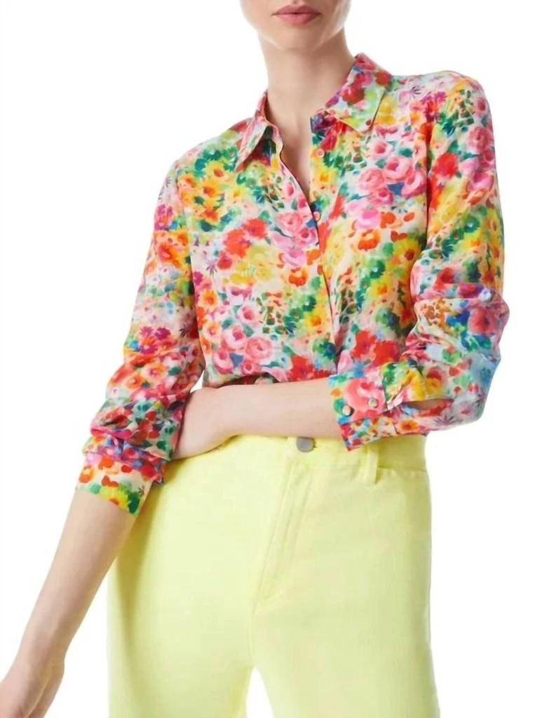 商品Alice + Olivia|Willa Placket Top in Garden Floral,价格¥942,第1张图片