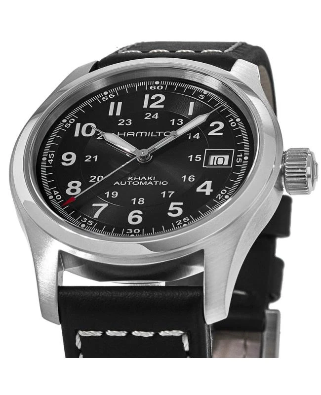 商品Hamilton|Hamilton Khaki Field Auto 38MM Black Dial Leather Strap Men's Watch H70455733,价格¥4434,第2张图片详细描述