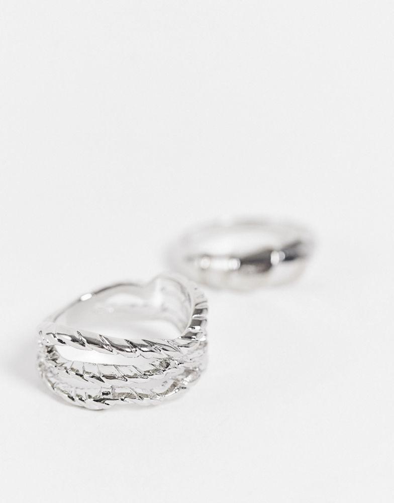 Reclaimed Vintage inspired minimal rings in silver 2 pack商品第2张图片规格展示