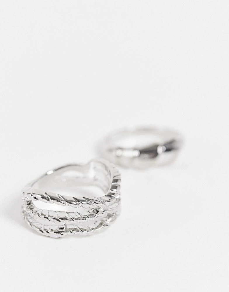 商品Reclaimed Vintage|Reclaimed Vintage inspired minimal rings in silver 2 pack,价格¥50,第2张图片详细描述