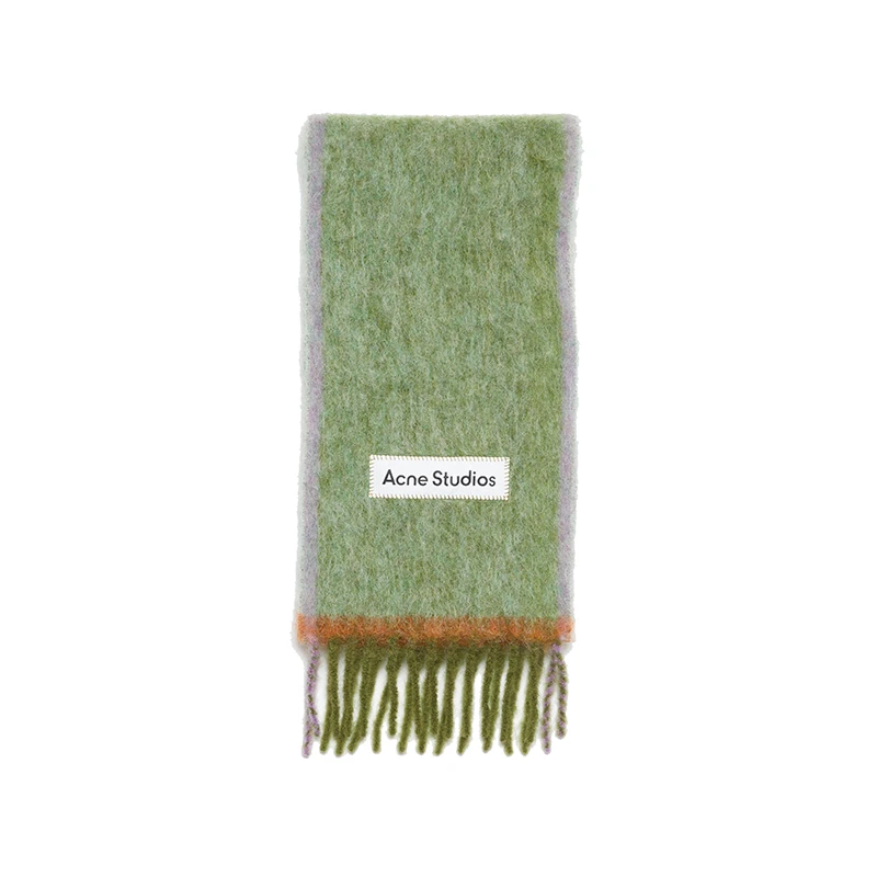 商品Acne Studios|23新款 女士草绿色马海毛混纺格纹围巾,价格¥2079,第1张图片