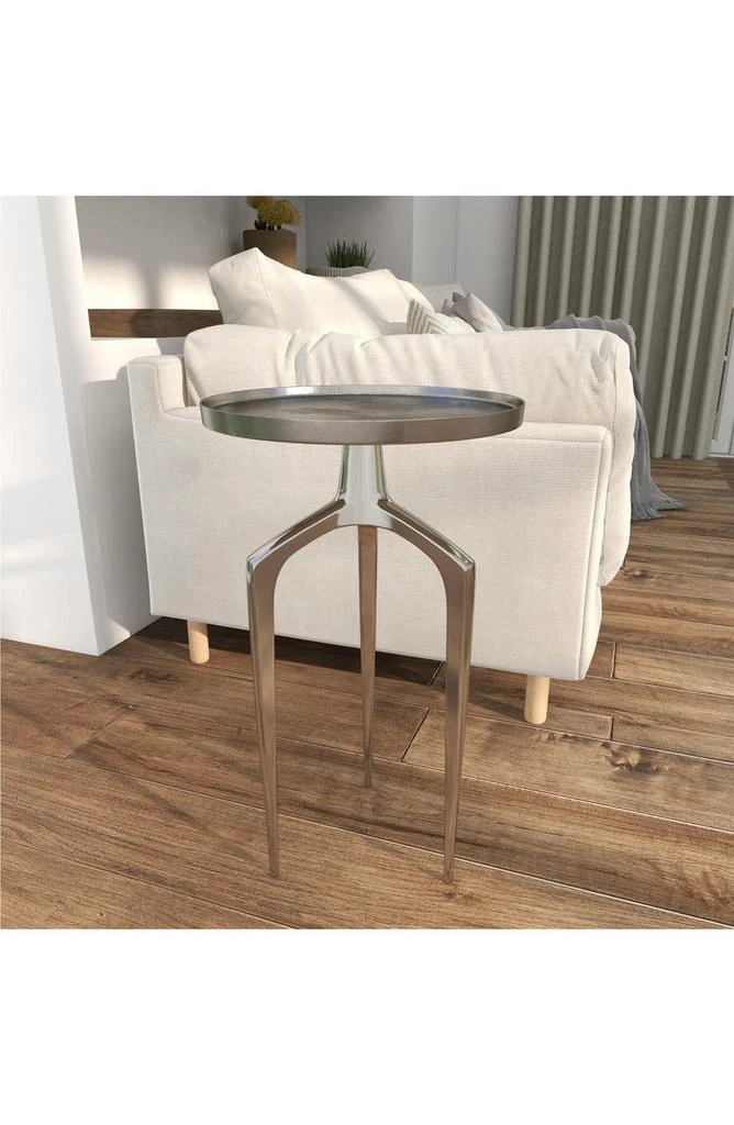 Silver Aluminum Contemporary Accent Table with 3 Tripod Legs 商品