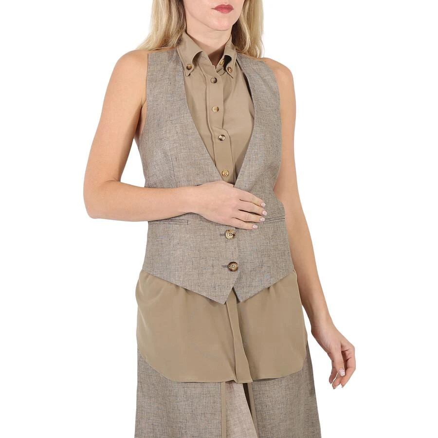 商品Burberry|Ladies Cedar Brown Melange Silk Shirt Detail Linen Remodeled Vest,价格¥7178,第1张图片