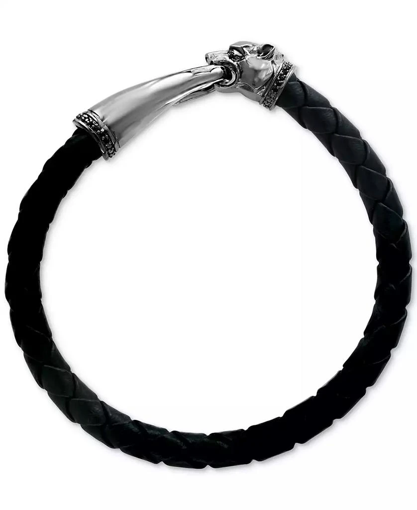 商品Effy|EFFY® Men's Leather Panther Bracelet in Sterling Silver,价格¥626,第1张图片