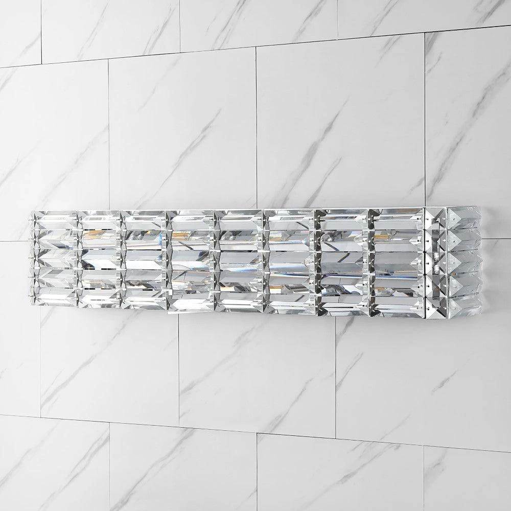 商品JONATHAN Y|Evelyn Crystal Rectangle 31.75" 4-Light Iron/Crystal Glam Modern LED Vanity Light,价格¥1574,第3张图片详细描述