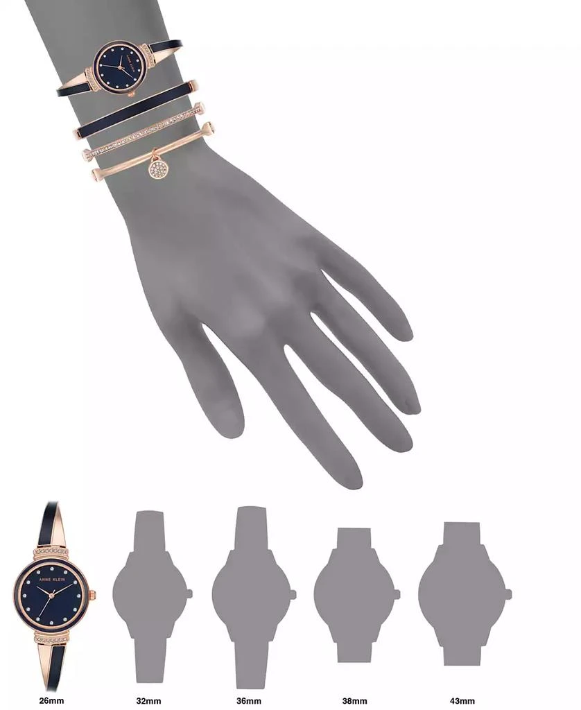 商品Anne Klein|Women's Rose Gold-Tone Alloy Bangle with Navy Enamel and Crystal Accents Fashion Watch 33.5mm Set 4 Pieces,价格¥1326,第4张图片详细描述