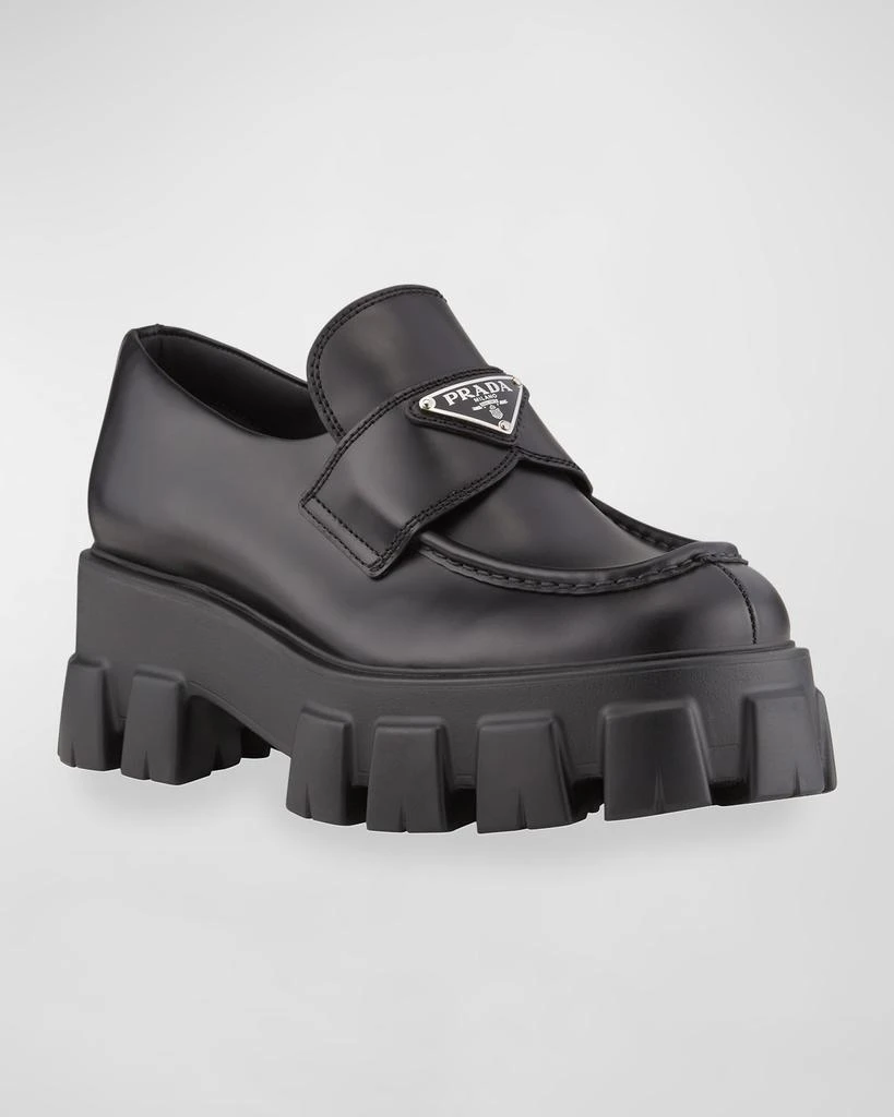 商品Prada|Monolith Leather Logo Platform Loafers,价格¥9938,第2张图片详细描述