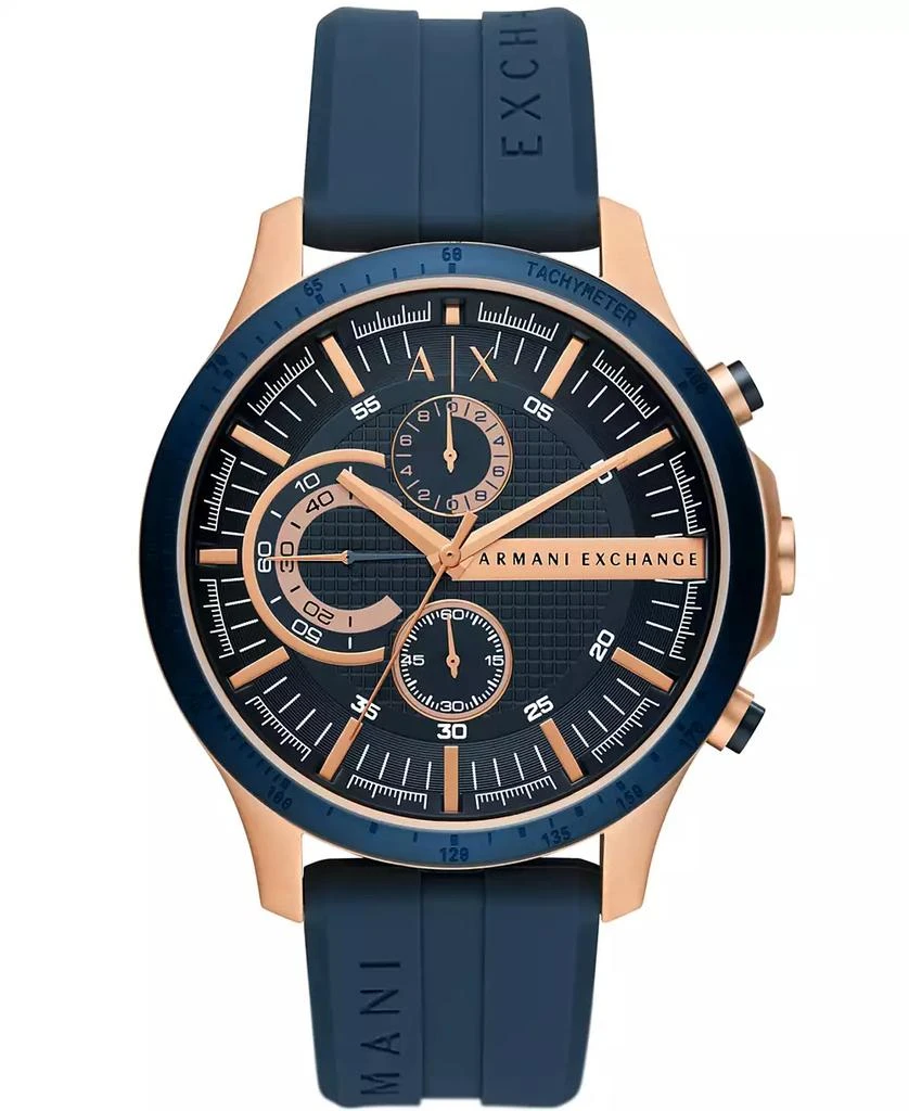 商品Armani Exchange|Men's Chronograph in Rose Gold-tone Plated Stainless Steel with Navy Silicone Strap Watch, 46mm,价格¥1152,第1张图片