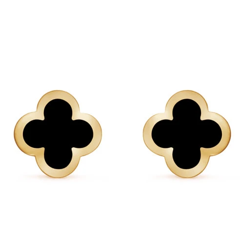 商品Van Cleef & Arpels| Van Cleef & Arpels/梵克雅宝 经典Pure Alhambra系列 18K金黄金镶嵌黑色玛瑙四叶草耳钉,价格¥29541,第1张图片