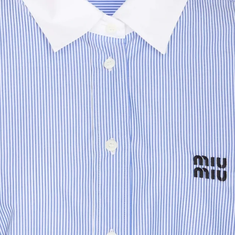 商品[国内直发] Miu Miu|缪缪 条纹翻领长袖合身短款衬衫 女款 蓝色,价格¥8747,第7张图片详细描述
