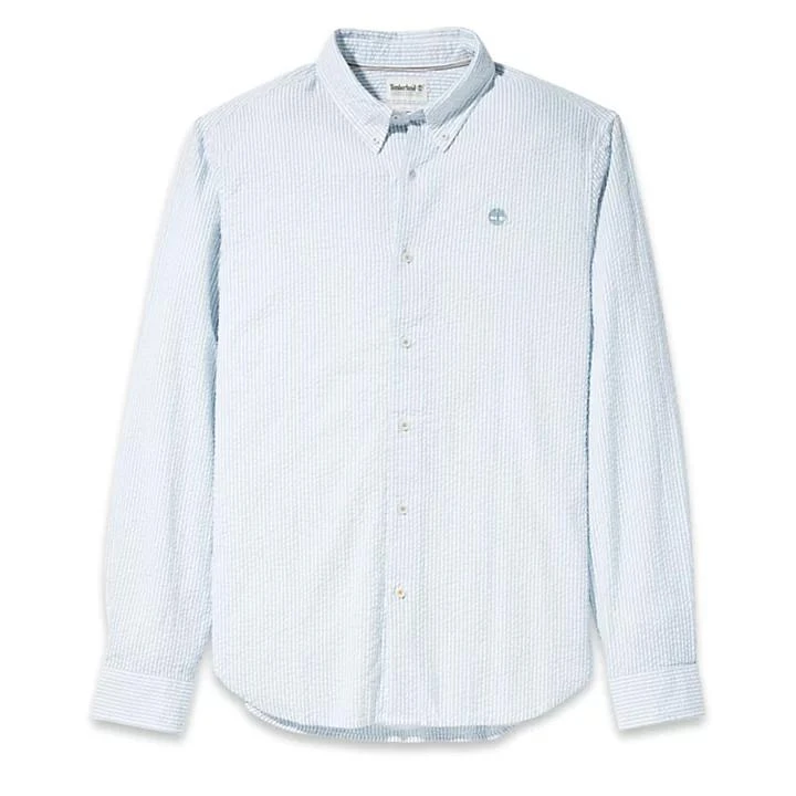 Striped Seersucker Shirt for Men in Blue 商品