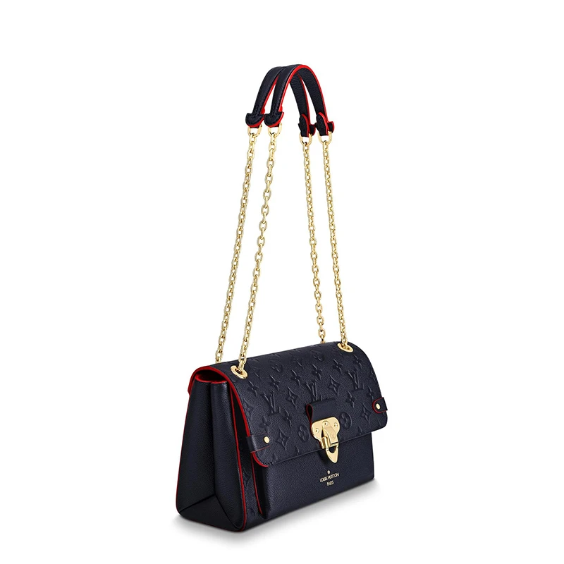 预售10天 Louis Vuitton/路易威登 22春夏新款Vavin系列 女士小号海军蓝老花压花牛皮革红色细节饰边金扣金链翻盖开合单肩斜挎链条包M52271 商品