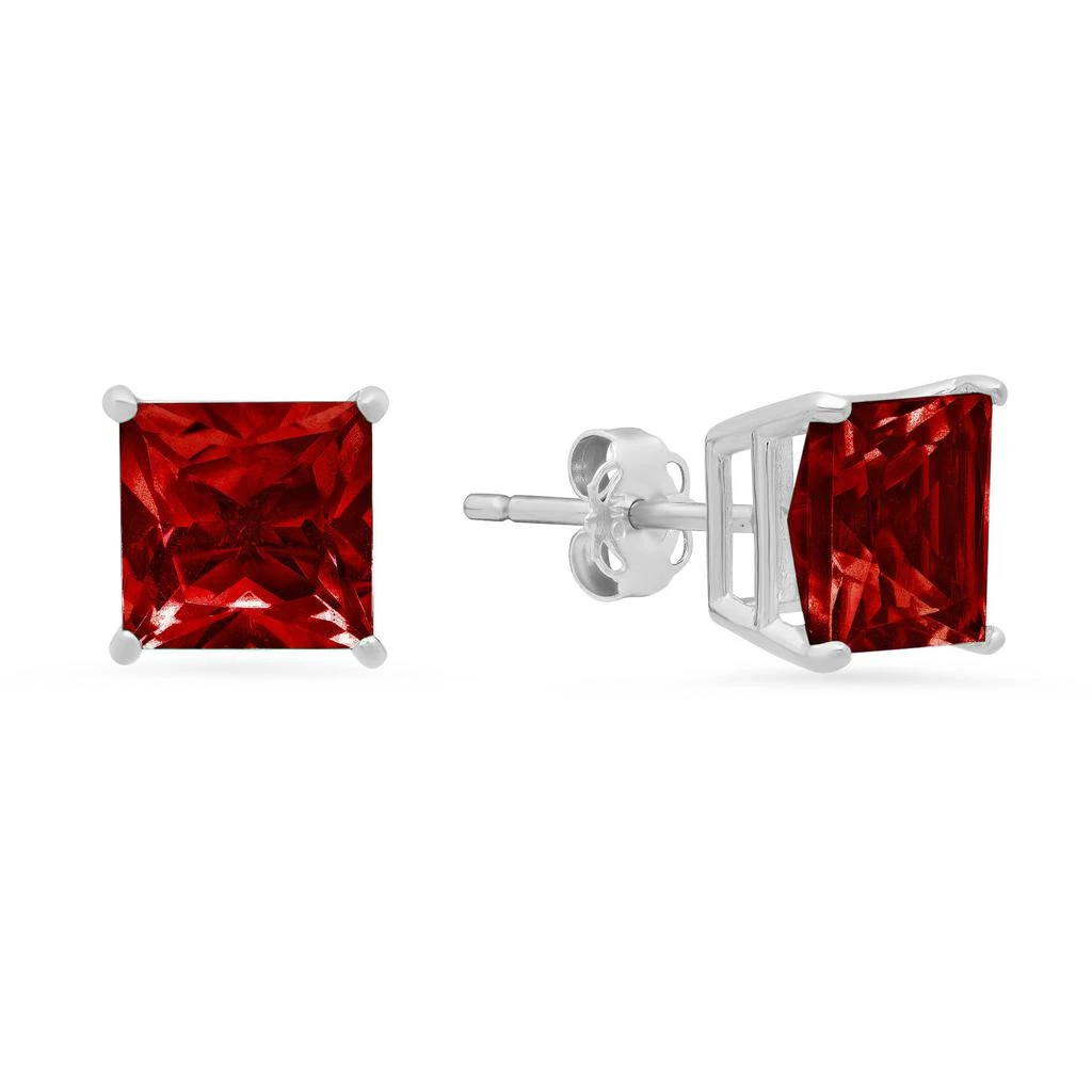 14k White Gold Solitaire Princess-Cut Gemstone Stud Earrings (7mm) 商品