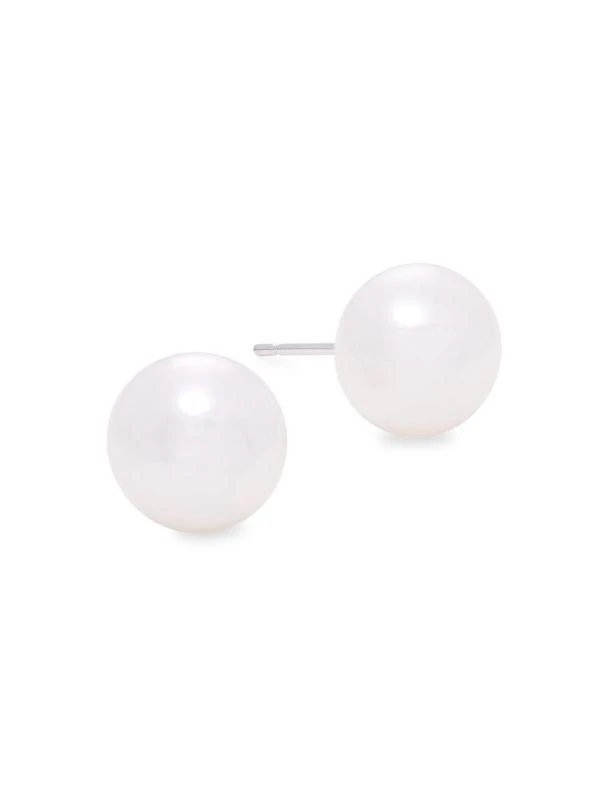 商品BELPEARL|14K White Gold & 9-9.5MM Round Cultured Pearl Stud Earrings,价格¥614,第1张图片