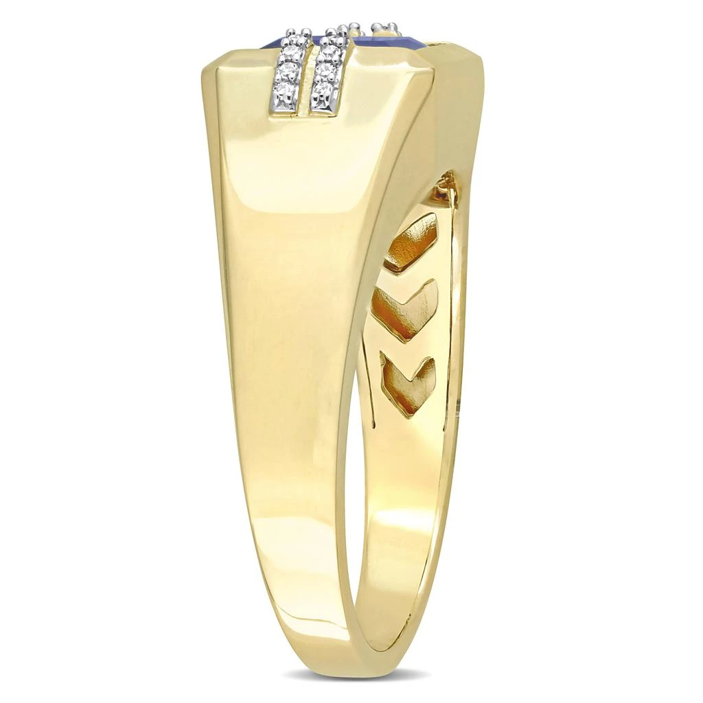 商品Mimi & Max|3ct TGW Square Created Blue Sapphire and Diamond Accent Men's Ring in 10k Yellow Gold,价格¥3817,第4张图片详细描述