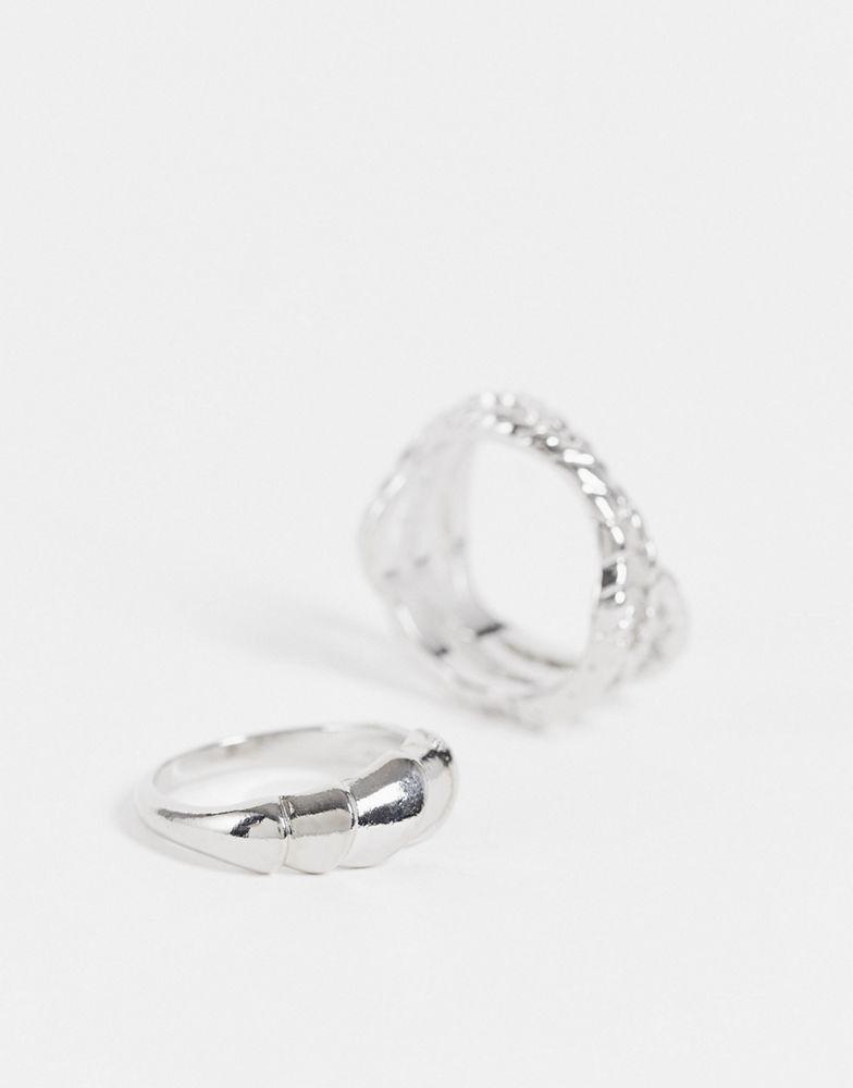 Reclaimed Vintage inspired minimal rings in silver 2 pack商品第3张图片规格展示