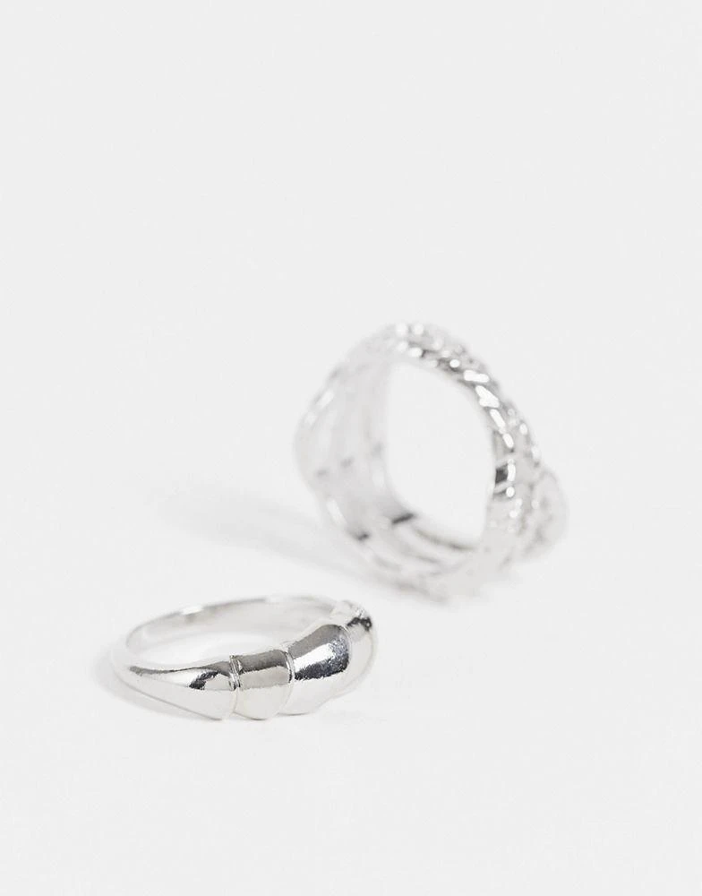 商品Reclaimed Vintage|Reclaimed Vintage inspired minimal rings in silver 2 pack,价格¥50,第3张图片详细描述