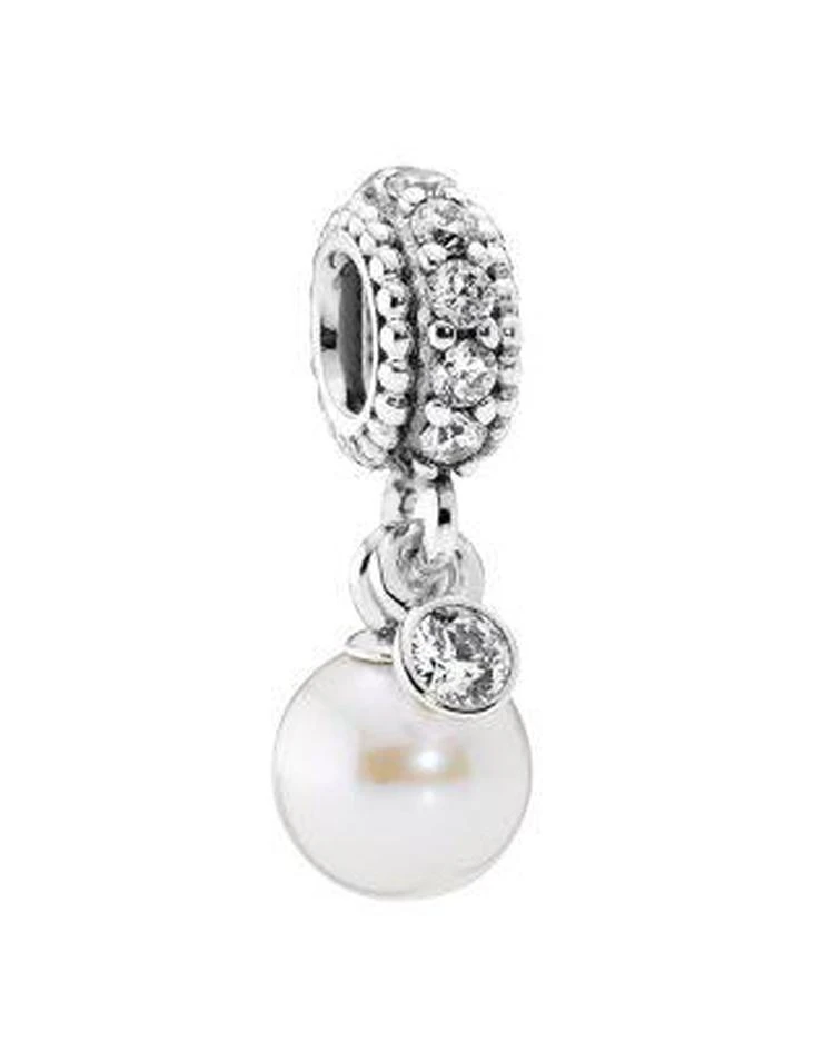 商品PANDORA|Moments Collection Sterling Silver, Cultured Freshwater Pearl & Cubic Zirconia Luminous Elegance Dangle Charm,价格¥564,第1张图片