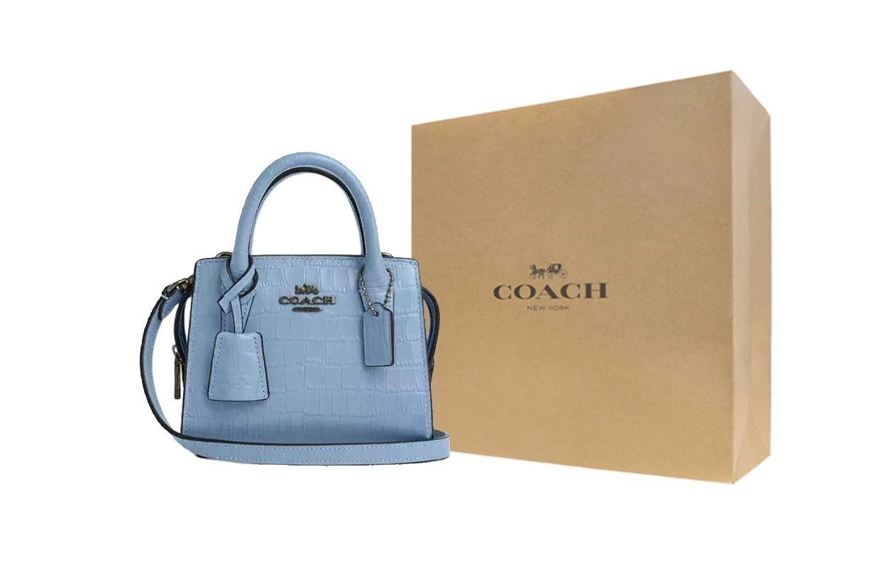 商品[国内直发] Coach|蔻驰 Carryall Andrea 15 徽标Logo内部多功能口袋 鳄鱼压纹皮革 单肩斜挎手提包 迷你 女款 蓝色,价格¥1843,第6张图片详细描述