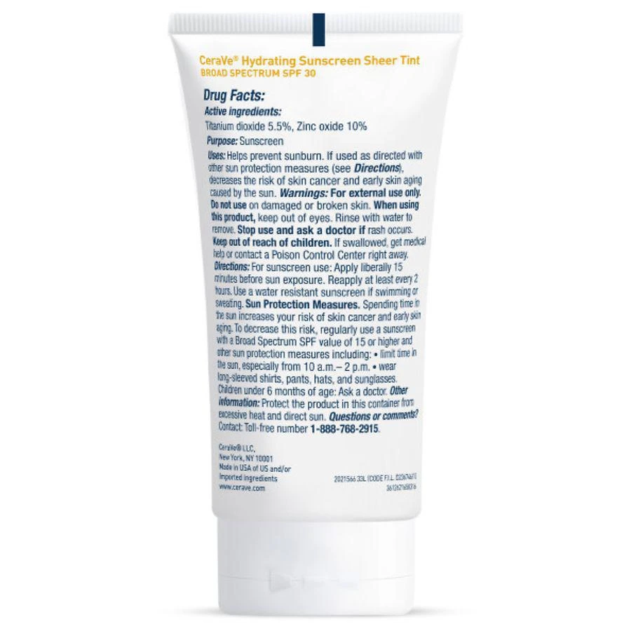 商品CeraVe|Hydrating Mineral Sunscreen SPF 30 for Face with Sheer Tint,价格¥168,第2张图片详细描述