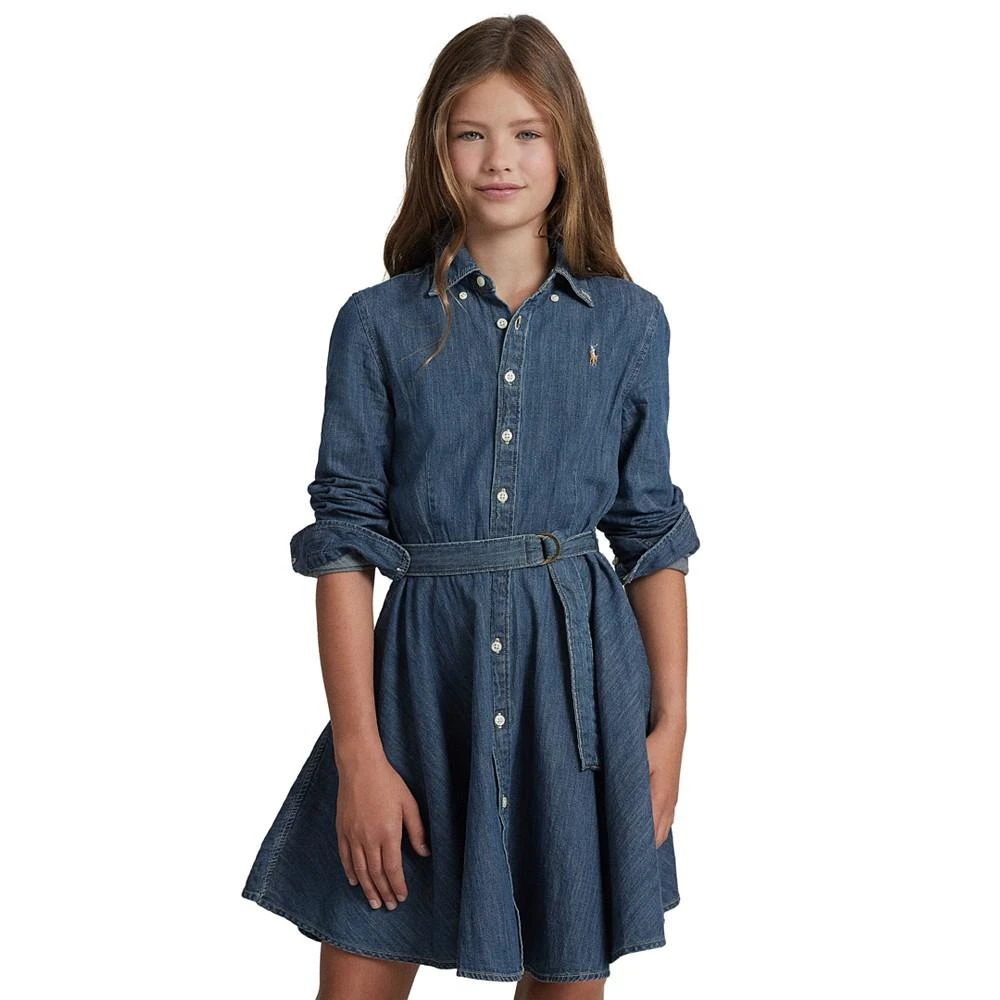 商品Ralph Lauren|Big Girls Belted Denim Cotton Shirtdress,价格¥527,第1张图片