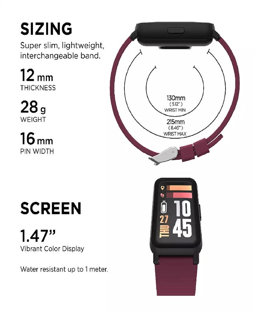 商品iTouch|Active 4 Unisex Burgundy Silicone Strap Smartwatch Fitness Tracker 42.7mm,价格¥490,第5张图片详细描述