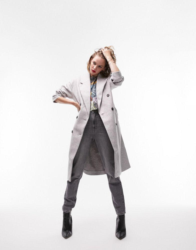 商品Topshop|Topshop double breasted coat in grey marl,价格¥426,第6张图片详细描述