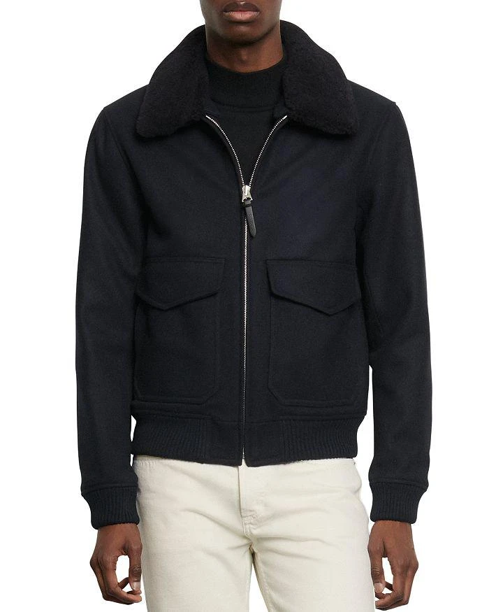 商品Sandro|Shearling-Collar Aviator Jacket,价格¥4886,第1张图片