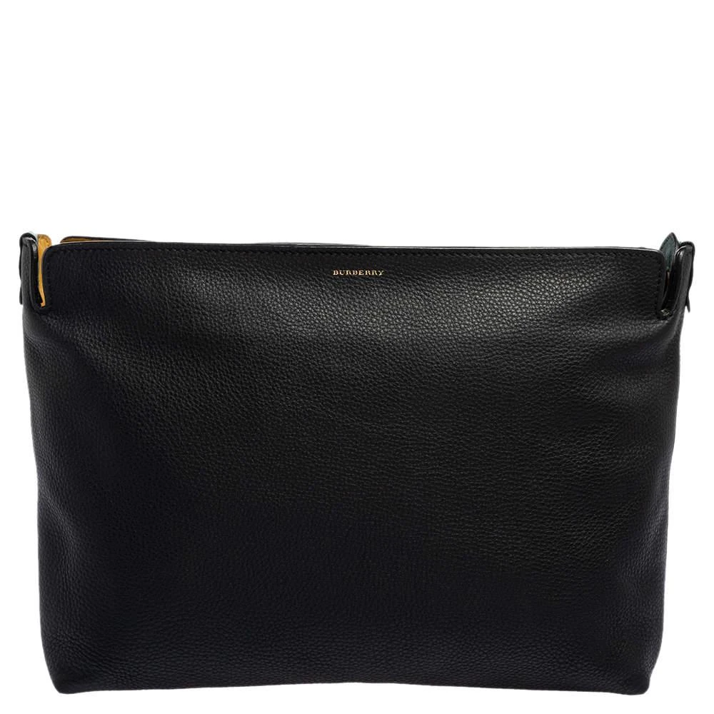 商品Burberry|Burberry Black/Green Grained Leather Large Clutch,价格¥1541,第1张图片