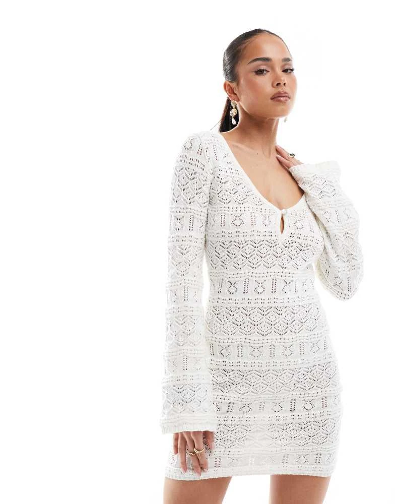 商品Bershka|Bershka rustic button up mini dress in white,价格¥316,第1张图片