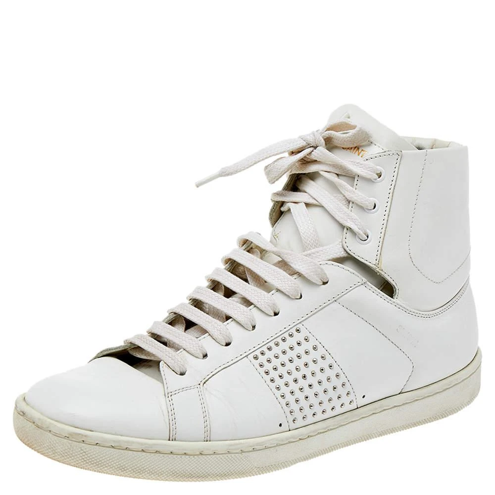 商品[二手商品] Yves Saint Laurent|Saint Laurent White Leather Signature Court Classic SL/01H High Top Sneakers Size 37.5,价格¥1001,第1张图片