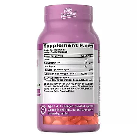 商品Nature's Truth|Nature's Truth Collagen Type 1 + 3 Gummies, Natural Strawberry Flavor (120 ct.),价格¥82,第2张图片详细描述