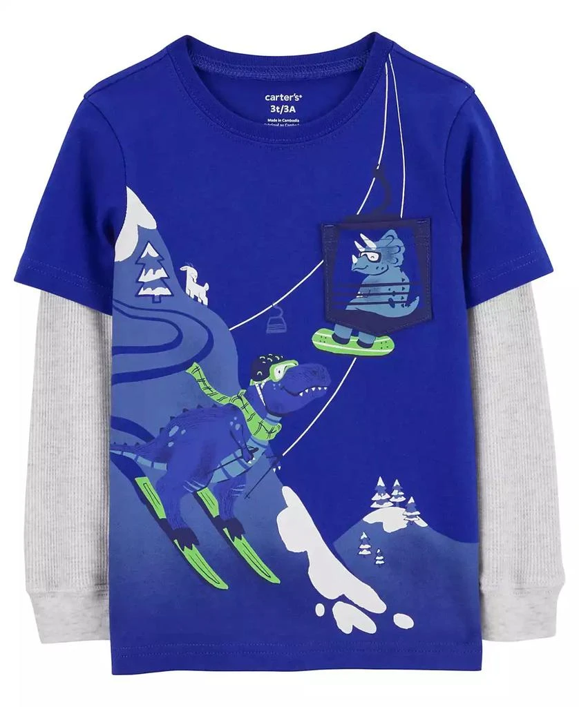 商品Carter's|Toddler Boys Dinosaur Ski Layered Look Long Sleeve T-shirt,价格¥84,第1张图片