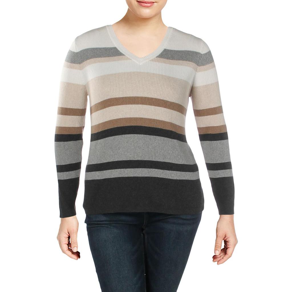 Karen Scott Womens Ribbed V-Neck Pullover Sweater商品第2张图片规格展示