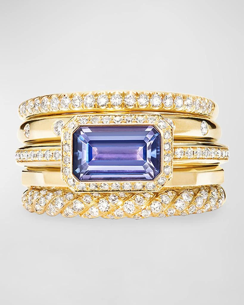 商品David Yurman|Stax Fine Cable 18k Ring w/ Diamonds & Tanzanite, Size 6,价格¥65374,第3张图片详细描述