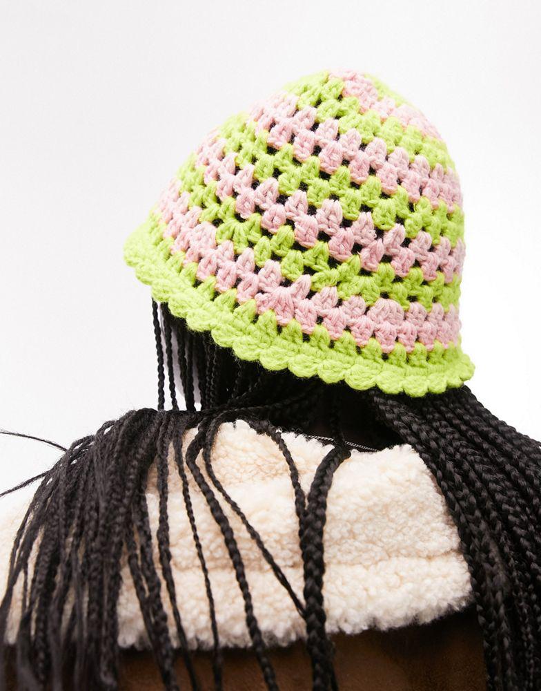 Topshop crochet bucket hat in pink and lime商品第3张图片规格展示